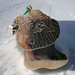 G Duchin Holiday Christmas Stocking Puppy Flat Silver Tone Metal Ornament 1980